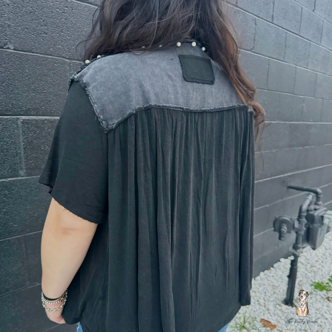 Pearl Rippled Black Top