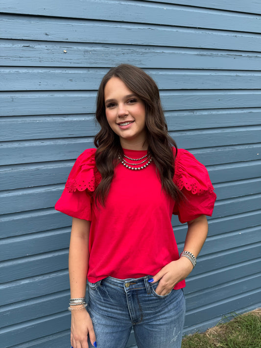 Red Puff Sleeve Top