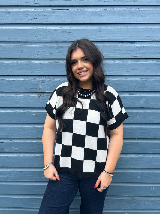 Checkered Sweater Top