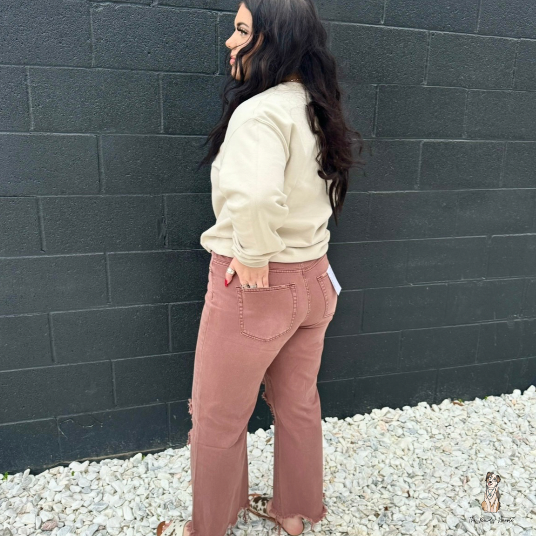 Mauve Cropped Flare Jeans