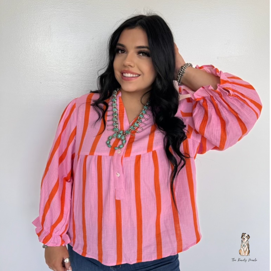 Pink and Orange Flowy Top