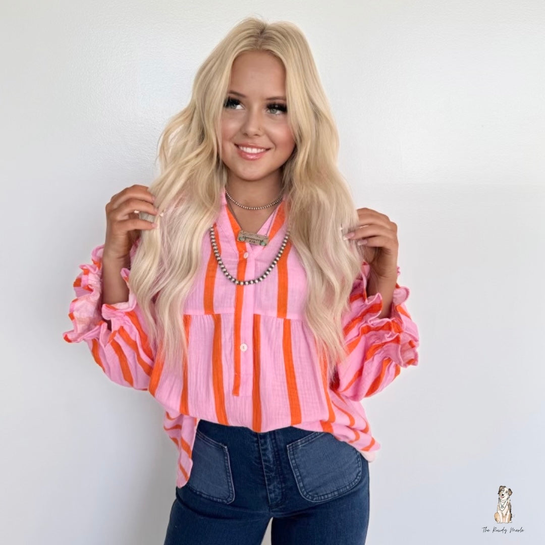 Pink and Orange Flowy Top