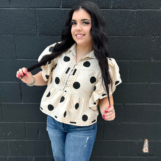 Ruffled Sleeve Polka Dot Top