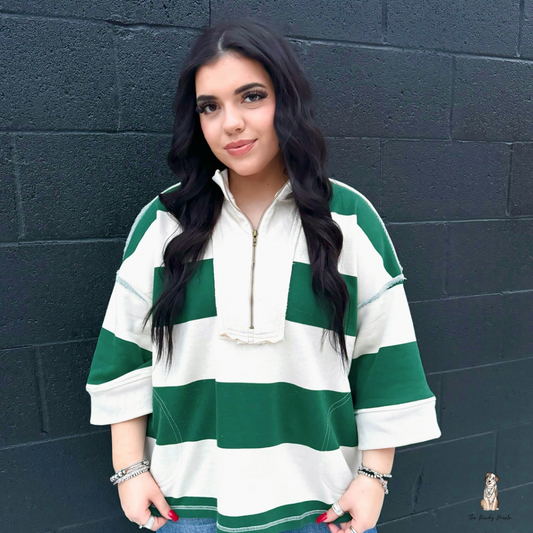 Oversized Green Striped Top